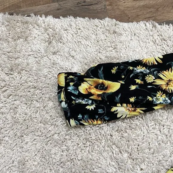 Torrid Size 0X Black Yellow Floral Drawstring Shirred Skater Challis Mini Dress - Picture 4 of 7